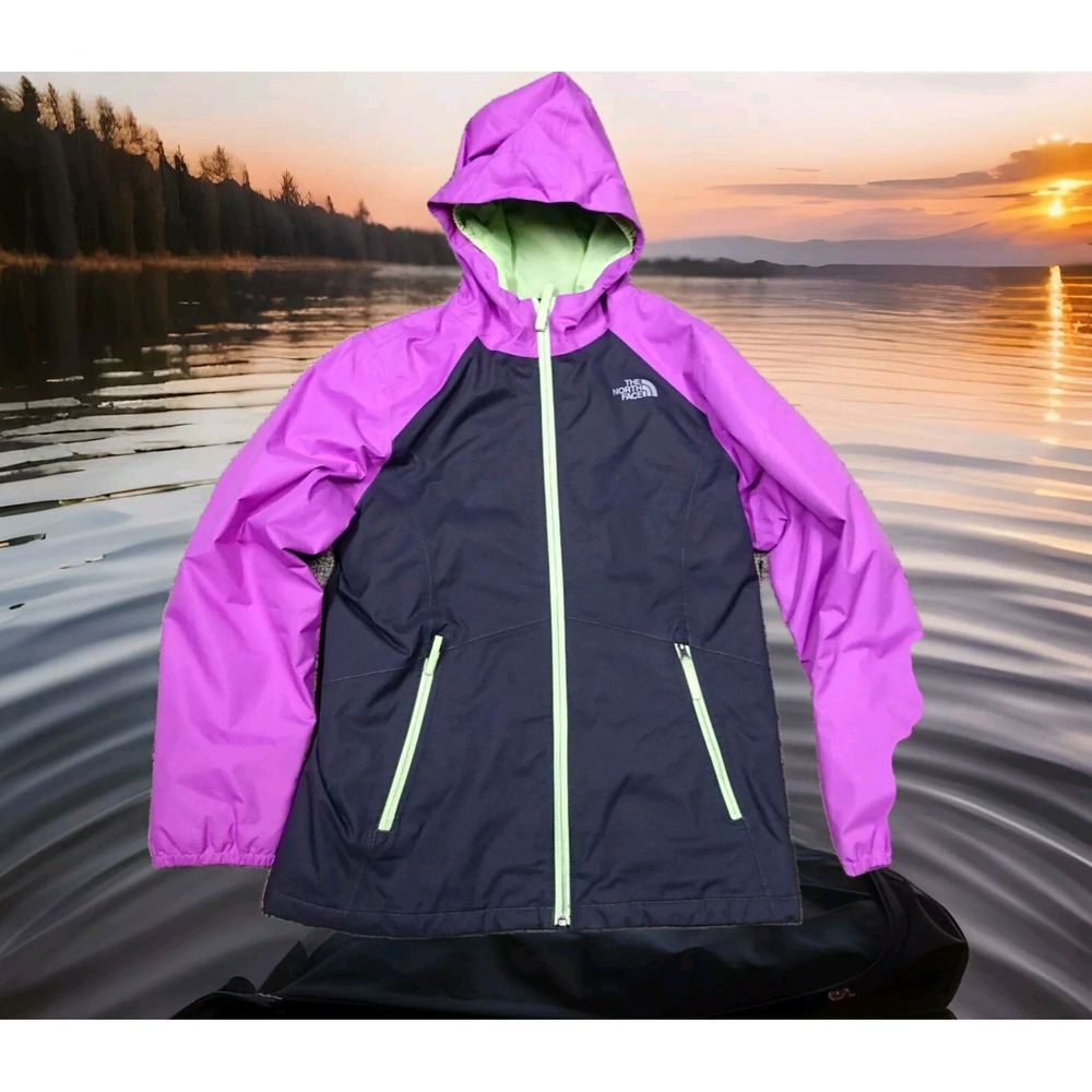 The North Face DryVent Jacket Girls L‎ 14/16 Purple Black Excellent Hooded Shell